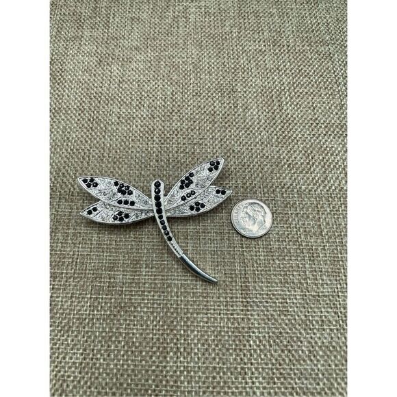 Dragon Fly Pin silver tone black rhinestone bug insect animal Brooch Pin - Picture 6 of 8